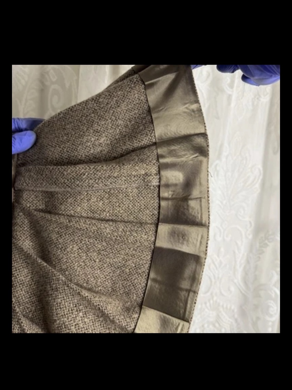 Vintage 90s Oscar de la Renta Tweed Skirt Brown Pleated Kick Flounce USA Size 14 - Picture 5 of 10